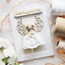 Pamiątka na komunię dla dziewczynki | Anioł Stróż w ramce | I Komunia