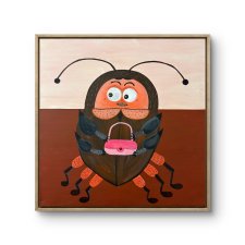 Obraz na płótnie 30x30 cm. "Młody karaluch z różową torebką".