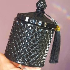 pojemnik łazienkowy z pokrywką * czarne szkło * elegancki * glamour * bomboniera