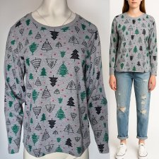 NOWY szary damski longsleeve w choinki bawełna R 38 / 40 Hu98