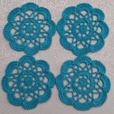 SERWETKI małe (11cm) TURKUSOWE - komplet 4 szt - ręcznie robione na szydełku