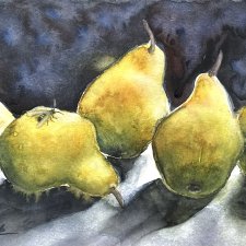 Rodzina gruszek. Oryginalna akwarela, 21/30 cm