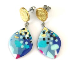 Wiszące Kolczyki Niebiesko Złote