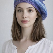 Wiosenny beret damski z antenką ręcznie robiony bawełna uniwersalny