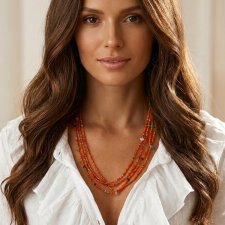 Koralikowy Naszyjnik Kaskadowy w Kolorze Pomarańczowym z Kamieniami Naturalnymi