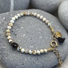 Unikalna, ręcznie robiona bransoletka z żółtego opalu i granatu