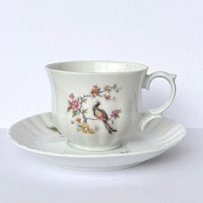 Filiżanka vintage Retsch Western Germany lata 50-60 XX w motyw ptaka i kwiatów Mid-Century Modern