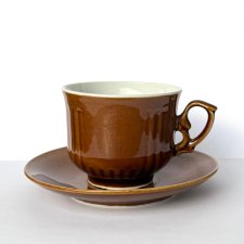 Filiżanka ze spodkiem ceramika made in D.P.R.K. vintage Korea lata 70-80 XX wieku design retro (3/4)