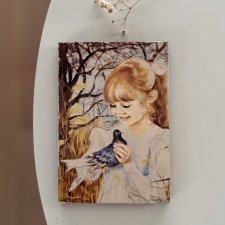Dziewczynka z gołąbkiem, obrazek z serii dzieci Danuta Muszyńska-Zamorska