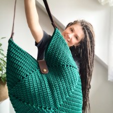 Duża torebka handmade na ramię – pleciona torba ze sznurka, styl boho