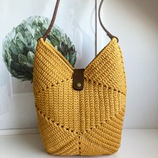 Duża torebka handmade na ramię – żółta torba ze sznurka, styl boho