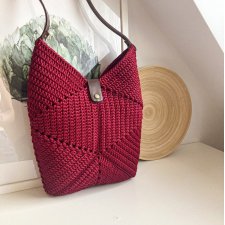 Bordowa torebka handmade na ramię – duża torba ze sznurka, styl boho