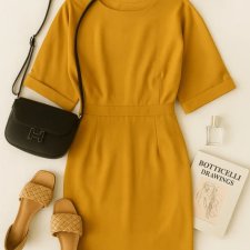 Asos elegancka musztardowa sukienka Avant Garde Old money