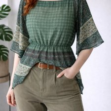 Zielona bluzka boho we wzory mgiełka Hippie Festival Fairy