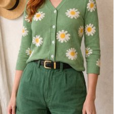 Zielony kardigan w stokrotki Cottage sweter kwiaty słodki