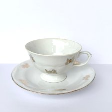Elegancka Filiżanka ze Spodkiem Bogucice Złocone Motywy Vintage PRL Mid-Century Modern (1/2)