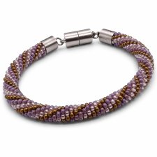 Bransoletka Sznur Koralikowy - Spiralny Wzór Fiolet i Złoto - Zapięcie Mag