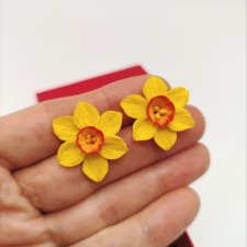 Kolczyki narcyzy żonkile ręcznie robione biżuteria kwiatowa wiosenne kwiaty stal nierdzewna