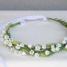 Konwalie w porannej rosie – biały wianek komunijny do włosów handmade, wianek na komunię, wianek komunijny