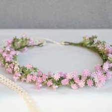 Różany szept – subtelny różowy wianek boho na komunię, ślub i sesję