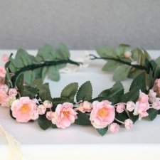 Dzika róża – wianek komunijny ślubny pudrowy róż boho