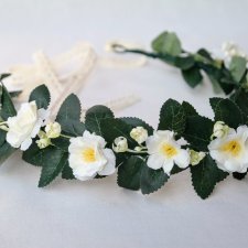 Dzikie róże o świcie – wianek komunijny z białych róż, romantyczny wianek ślubny, boho wianek do włosów