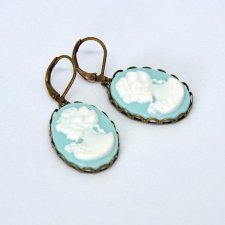 Kolczyki kamea mosiądz jasny turkus biel vintage
