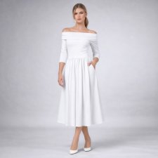 Oliwia - sukienka z odkrytymi ramionami i kieszeniami