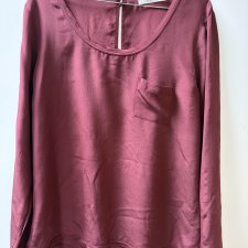 100% Silk AAIKO jedwabna bluzka z długim rękawem i uroczą kieszonką