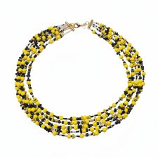 Wielowarstwowy Naszyjnik Boho - Słoneczna Energia w Czarnym Obramowaniu