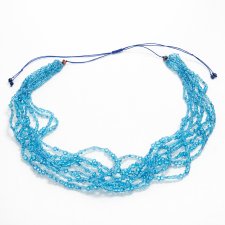 Naszyjnik wielorzędowy z koralików niebieski - Boho, styl morski, regulowany