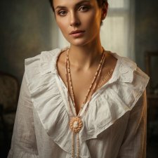 Naszyjnik wielorzędowy z kameą w stylu vintage – beżowy boho choker z koralikami