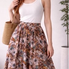 Spódnica Vintage Kwiaty Rozkloszowana Midi Retro Boho Pastelowa 40