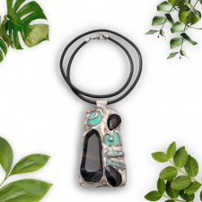 naszyjnik z witrażowym wisiorem MONTENEGRO agat, onyks, amazonit, howlit,