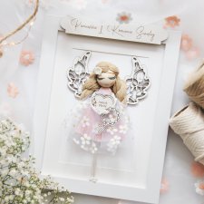 Pamiątka na komunię dla dziewczynki | Anioł Stróż w ramce | I Komunia