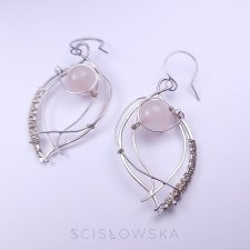 Srebrne kolczyki liście z kryształem górskim