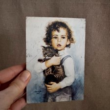 Chłopiec z kotem, obrazek z serii dzieci Danuta Muszyńska-Zamorska