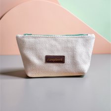 Pleciona kosmetyczka MIDI ecru zielony suwak