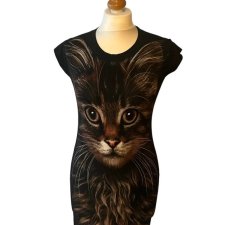 Tunika sukienka długa bluzka Kot print 3D Unikat wiskoza swag