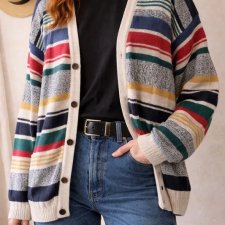 Vintage sweter kardigan oversize w kolorowe paski unisex kolorowy