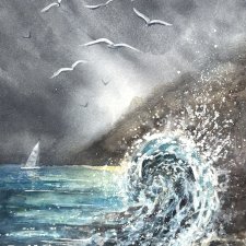 Wybrzeże morskie Original Akwarela A4