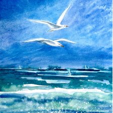Mewy nad morzem Original Akwarela A4