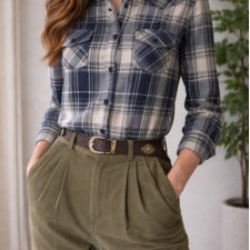 New Look Niebieska Flanelowa koszula w kratkę długa jesień bawełna