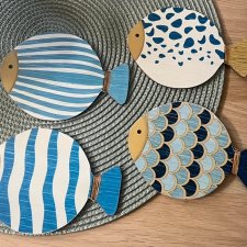 Kolorowe drewniane ryby dekoracja ścienna ozdoba morze