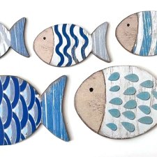Ryby rybki drewniane morze coastal dekoracja ścienna ryby 5 sztuk Nowe