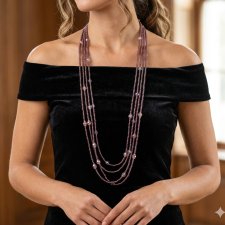 Naszyjnik Długie Fioletowe Korale Sznury Koraliki