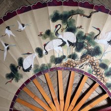 Silk ogromny ręcznie malowany na jedwabiu wachlarz obraz do zawieszenia rzadko spotykana rzecz dawniejszej daty