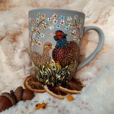 Bażanty ręcznie malowany kubek 300 ml.