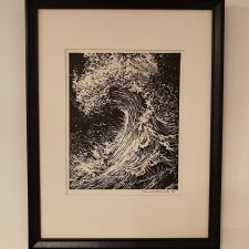 Fala, Ocean, Morze, Sztorm - Linoryt, ilustracja, grafika, obrazek, obraz