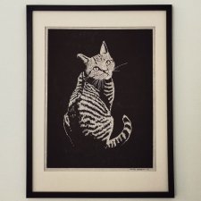 Kot, koteł - Linoryt, ilustracja, grafika, obrazek, obraz, sztuka